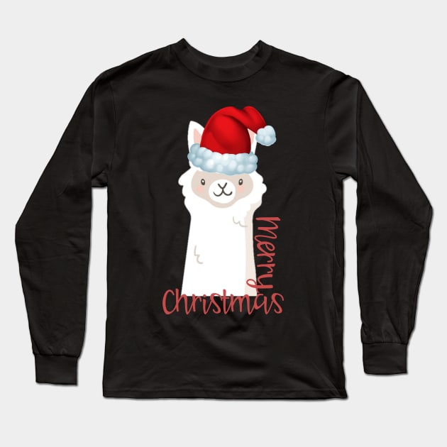 Christmas Llama Santa Elf Vintage Funny Novelty Gift Long Sleeve T-Shirt by AmbersDesignsCo